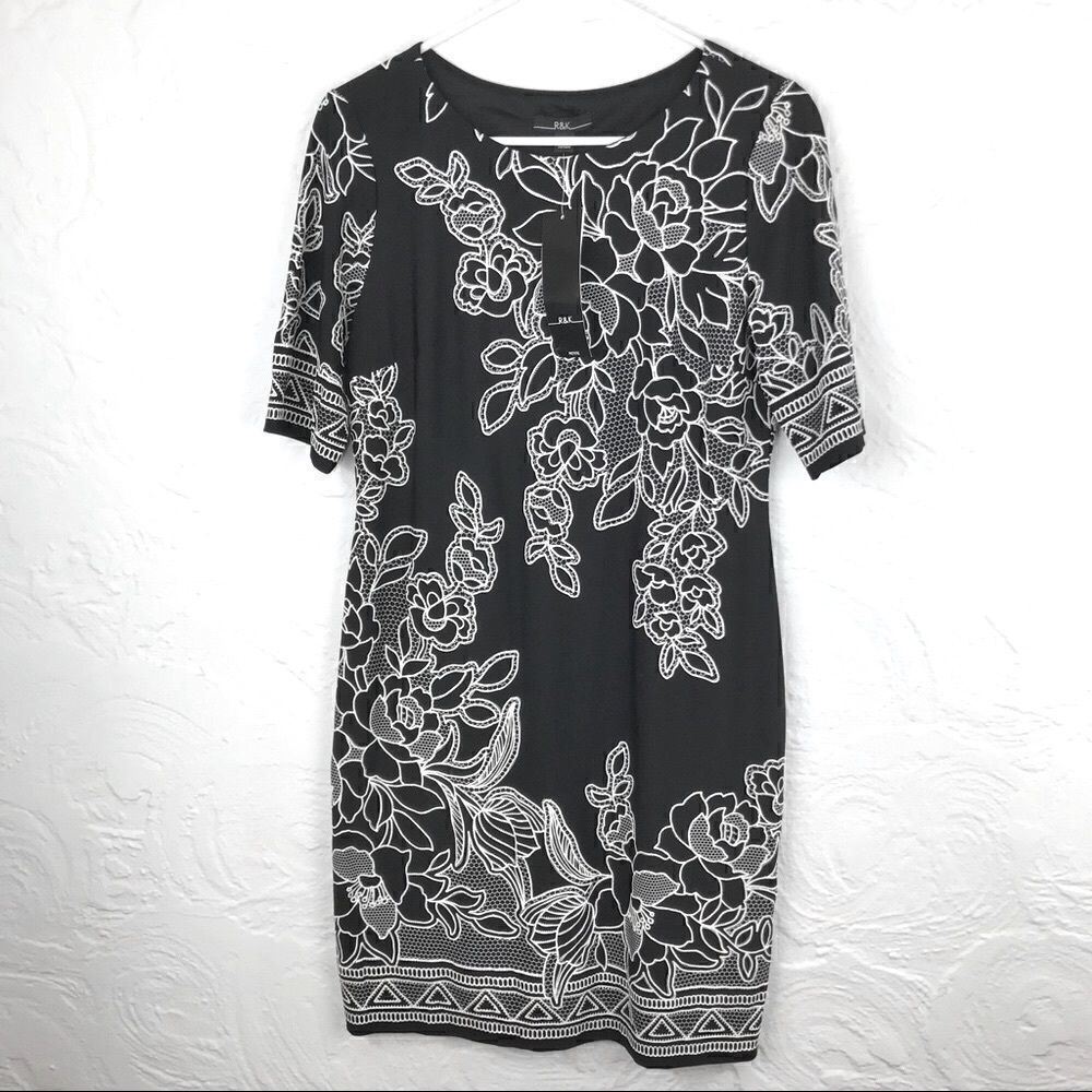 R&K Black Jersey Dress with Floral Pattern-NEW